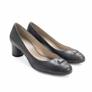Moses Grace Storia Steel Gray Leather Round Block Heel Pumps 40.5 Luxury